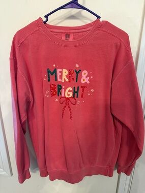 Merry & Bright Holiday Sweatshirt - Pink